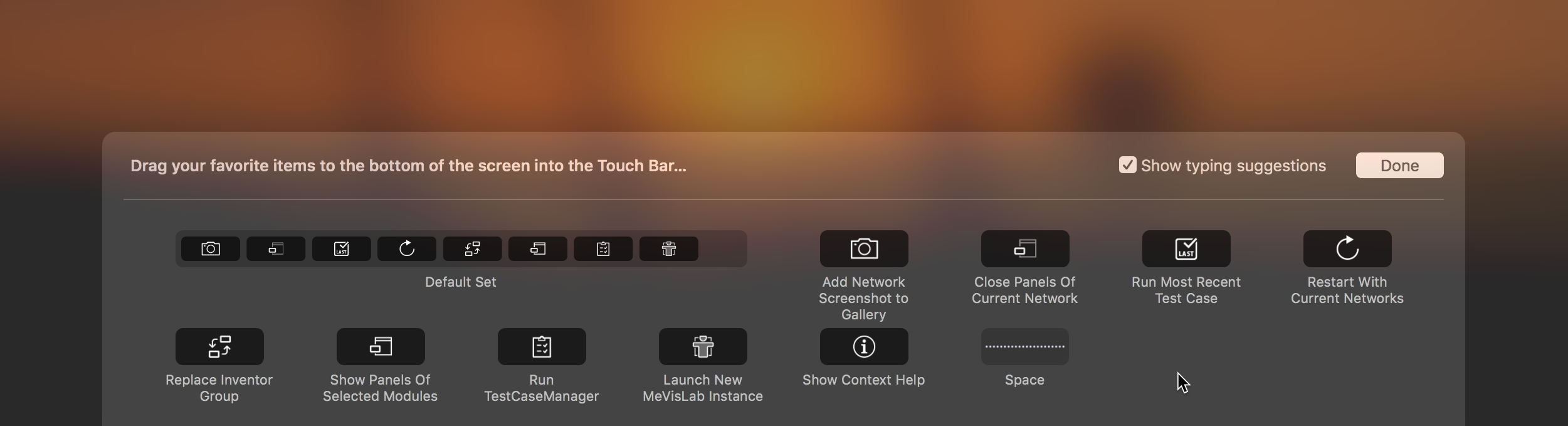 Add buttons to the Touch Bar control strip from the customization panel
