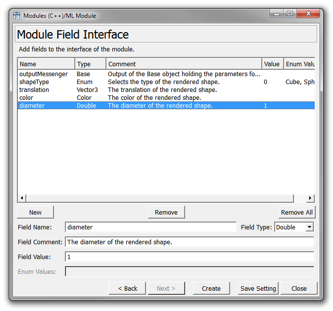 Project Wizard — Module Field Interface