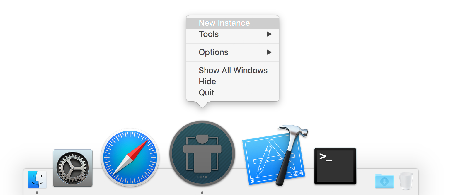 Launching a new MeVisLab instance via the context menu in the Dock