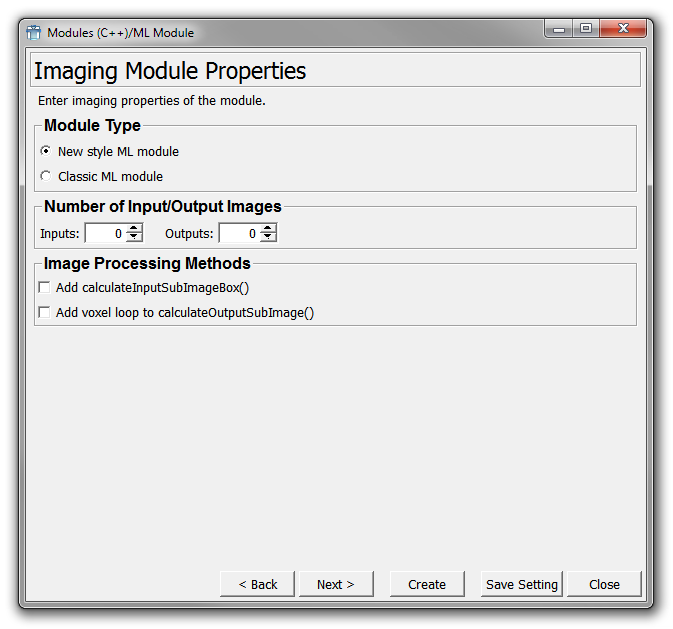 Project Wizard — Imaging Module Properties